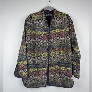 Vintage Chico’s Design Quilted Silk Mandarin Collar Jacket Blazer, Size 0